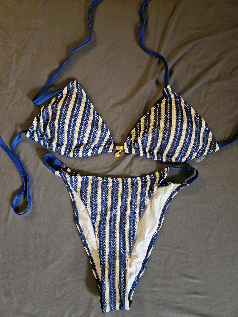 Striped Blue & White Wide-Leg Jumpsuit Set